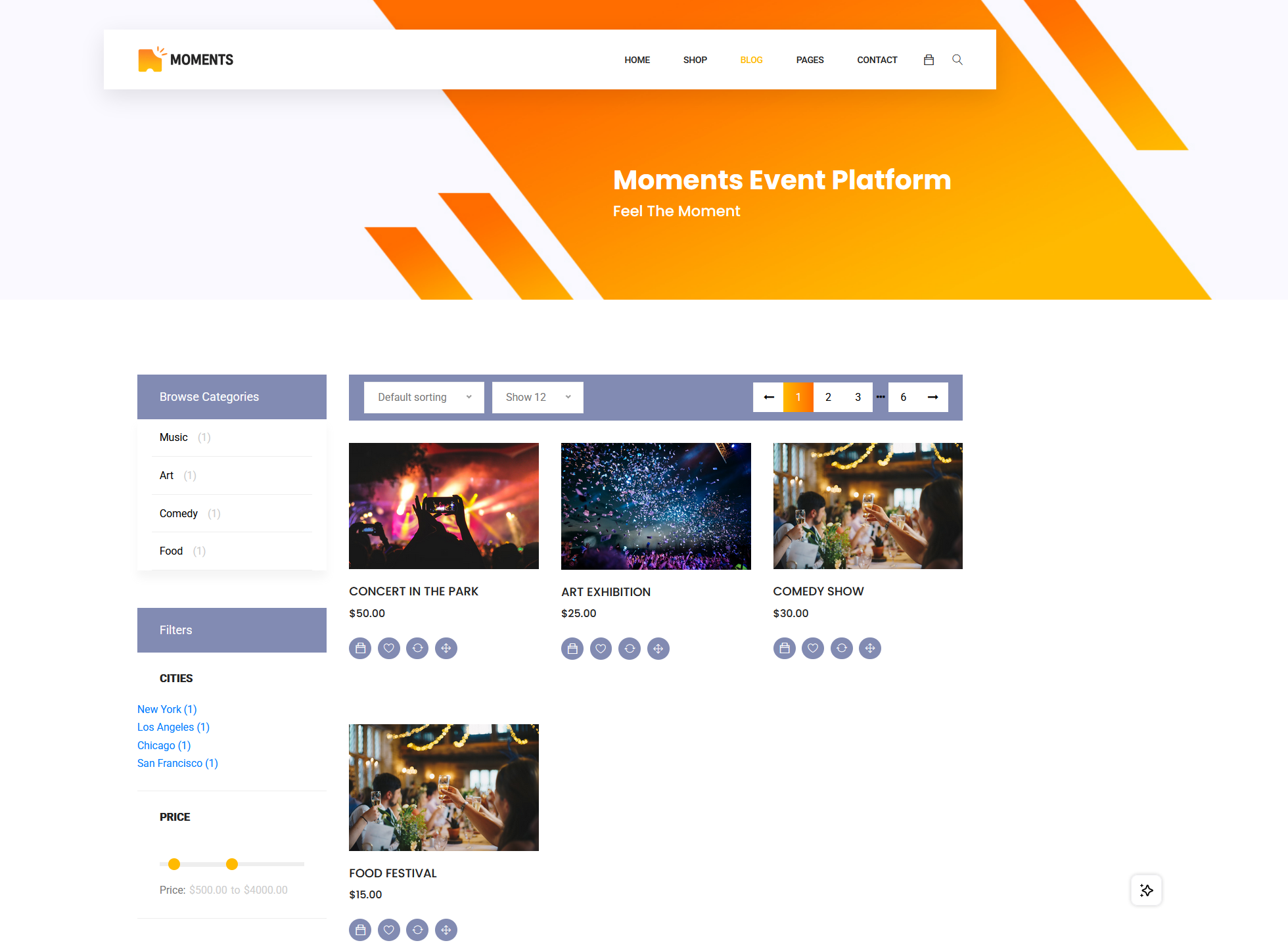 Moments Event Platform Main Screen